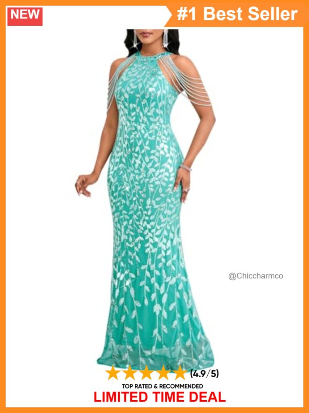 Sequin Halter Tassel Mermaid Formal Maxi Dress Evening Gown